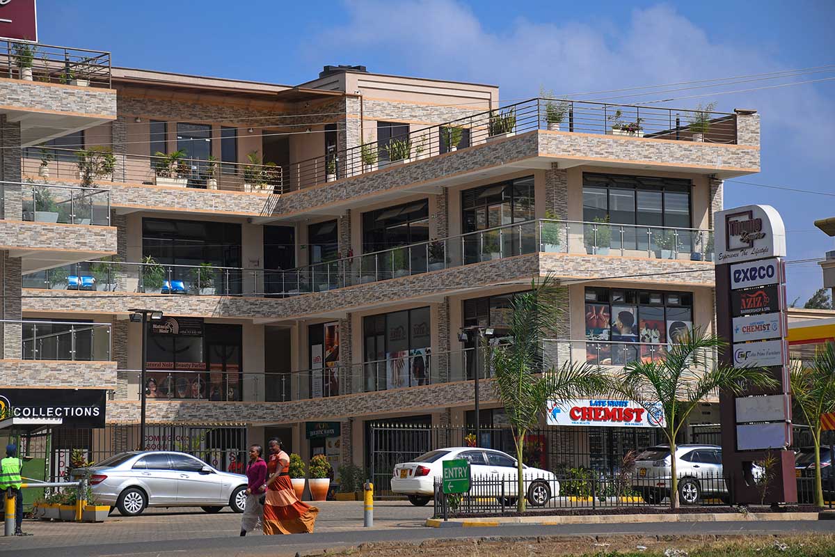 Nairobi shopping plaza with parking